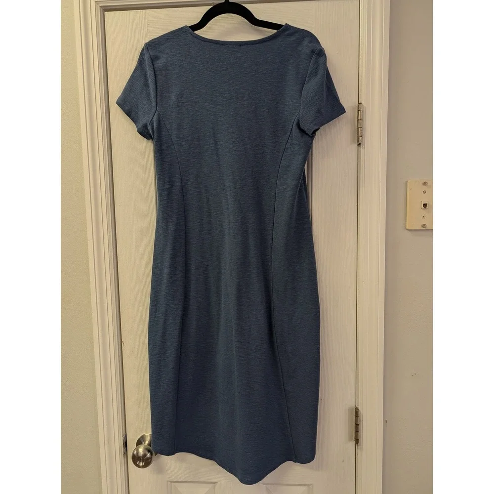 Chicos Slate Blue Slub Knit Short Sleeve Pocket Midi T-Shirt Dress Size 0 XS S